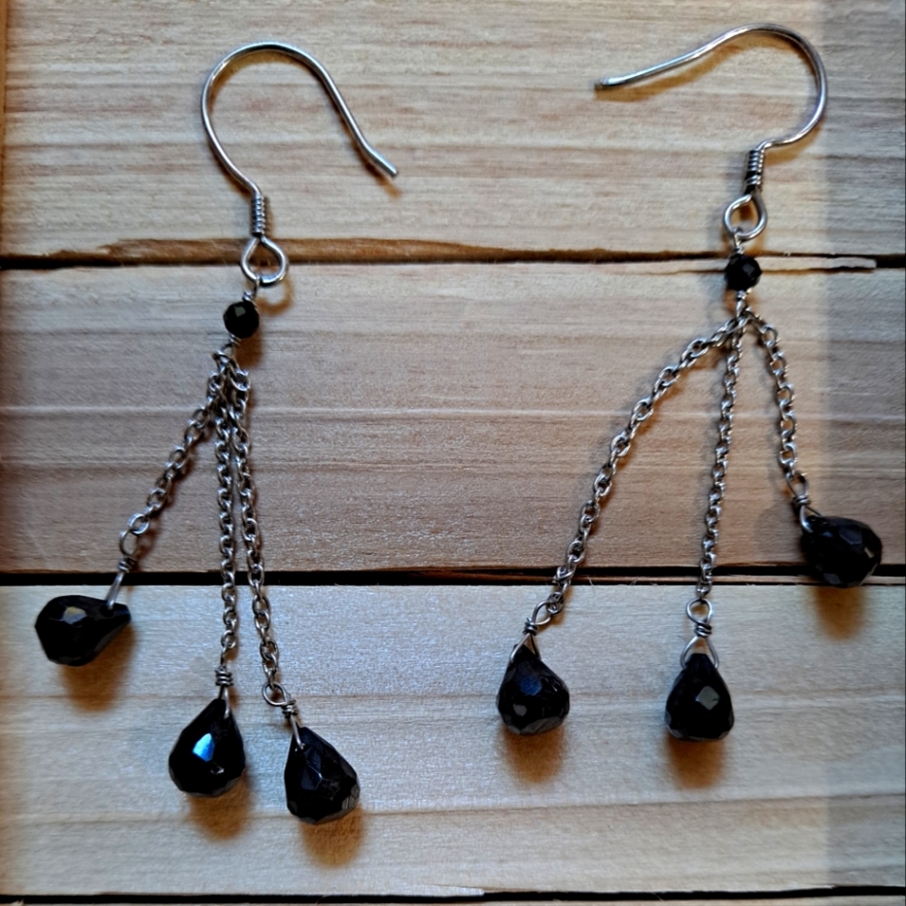 Black Thai Spinel Sterling Silver Earrings NWT